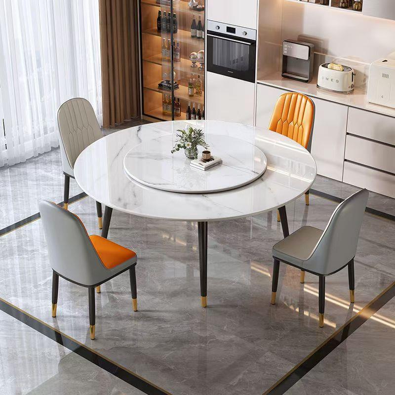 轻奢岩板餐桌圆桌餐桌椅饭桌转盘桌椅小户型圆形现代简约组合家用