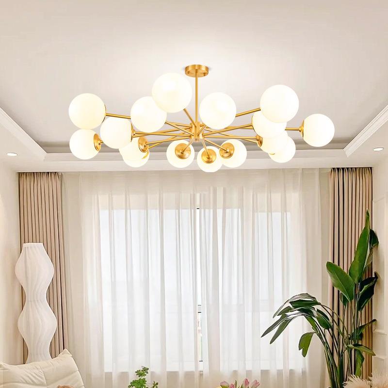 全铜客厅吊灯2024年新款中山现代简约餐厅灯大气灯具魔豆卧室主灯