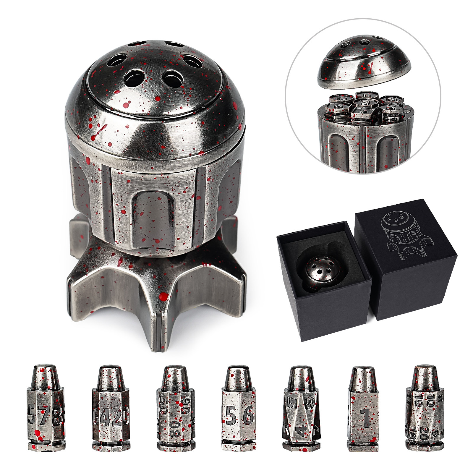 金属子弹骰子套装带旋转底座