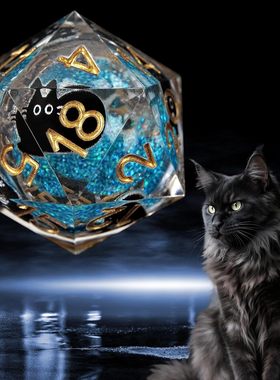 新款流沙树脂骰子猫系列COC跑团桌游龙与地下城定制套装D20D6批发