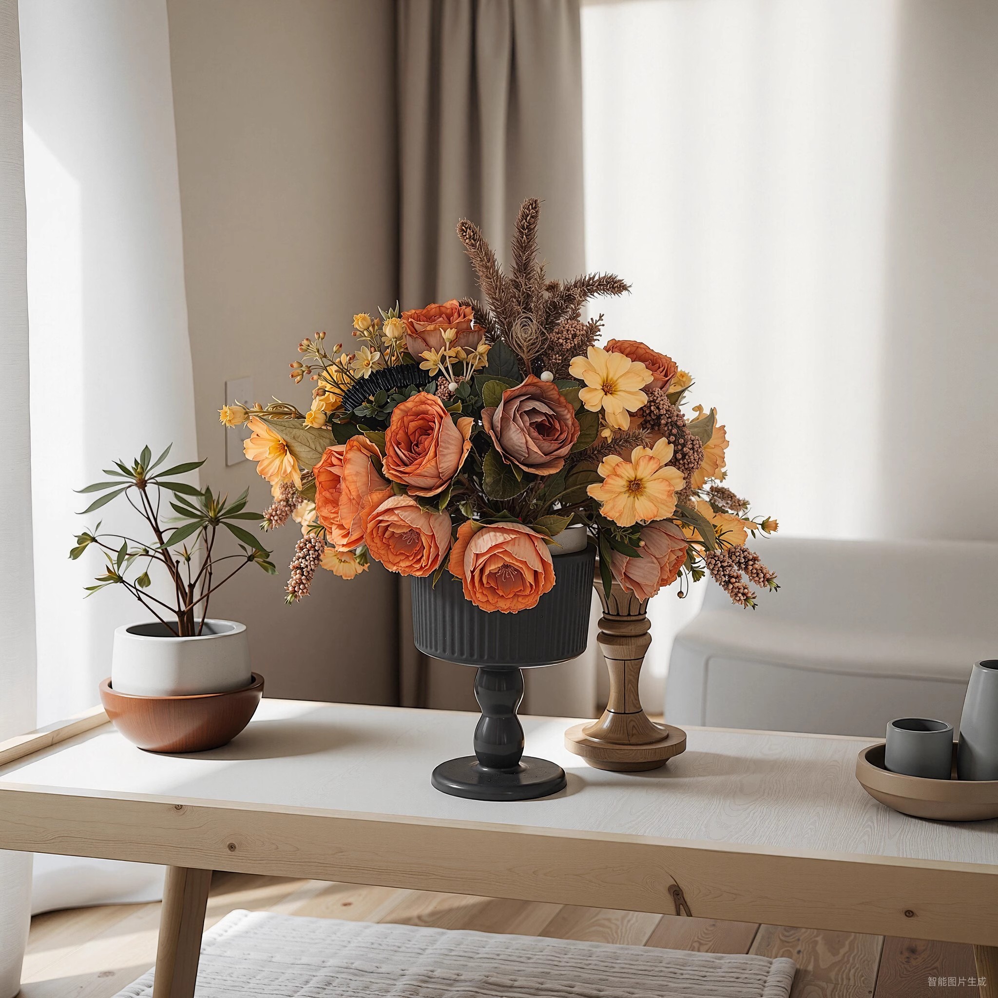 花束客厅暗黑系餐桌装饰北欧风