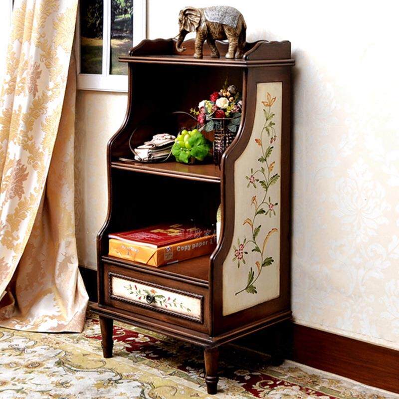 美式乡村手绘书柜文件柜 实木书橱收纳储物柜装饰柜复古风书柜