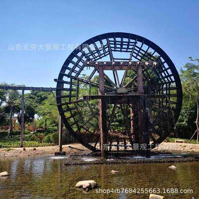 户外钢木结构水动力筒车摆件 景区热销景观水车网红美陈地标建筑