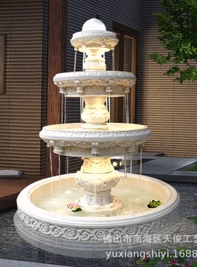 欧式砂岩c喷泉 酒店室内装饰水景喷泉大型假山鱼池流水摆件工艺品