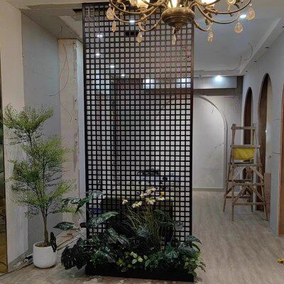 极简金属格栅隔断墙办公展厅酒店镂空隔栅侘寂风客厅卧室格子屏风