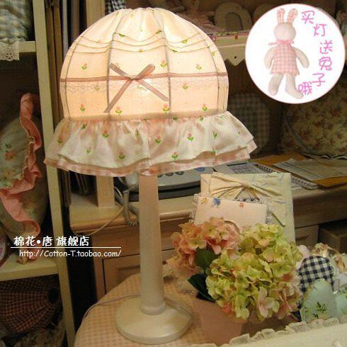 粉色小花布艺台灯/韩式台灯/欧式田园台灯/卧室台灯/调光床头灯