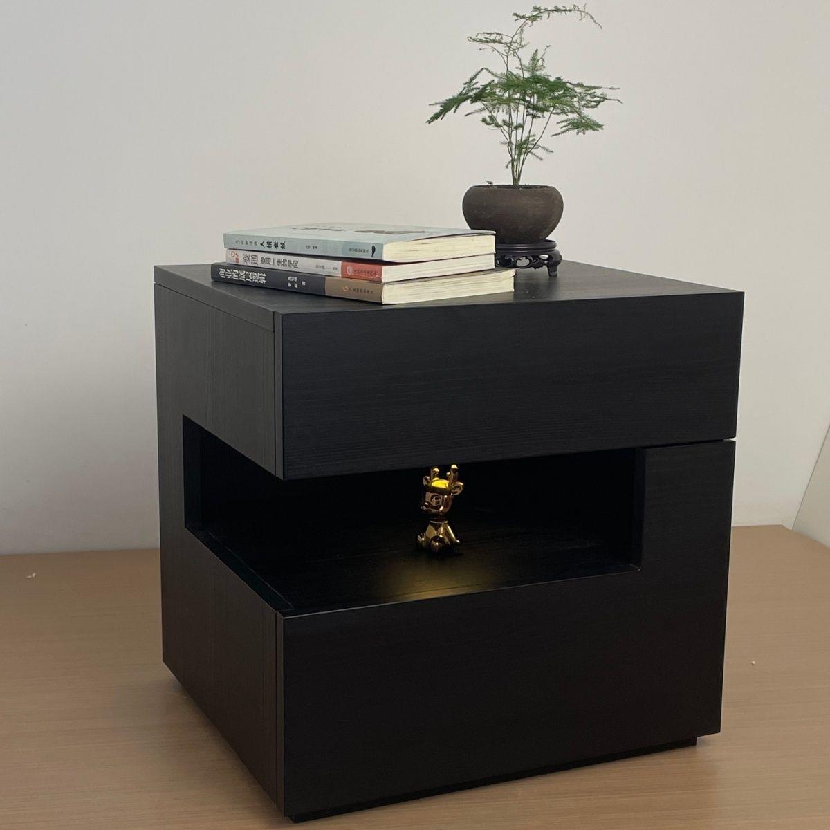 设计师极简床头柜意式创意床边柜现代黑色储物柜简约高级卧室收纳