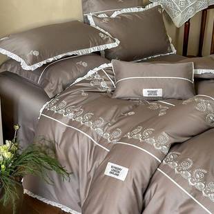 轻奢风100S长绒棉床单四件套全棉纯棉高精密刺绣新款 被套床上用品