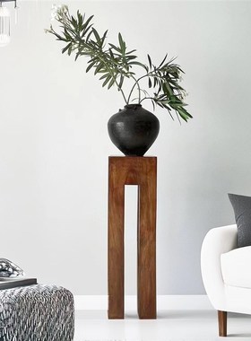 侘寂风中古实木墩底座柱子花瓶客厅玄关中式民宿T酒店复古造景摆
