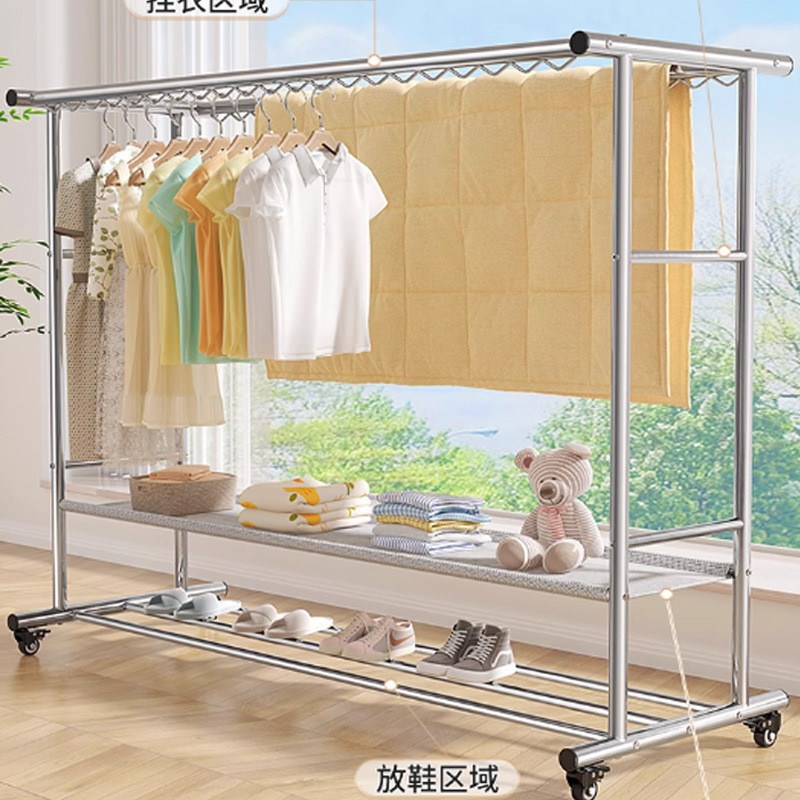 热销晾衣架家用室内外晾衣杆可移动挂衣架晒被子落地式阳台挂衣架