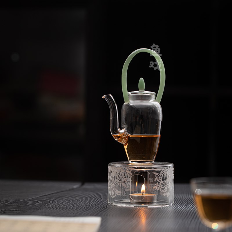 鱼戏耐热玻璃贵妃提梁壶家用复古绿茶专用泡茶壶单壶碧玉壶花茶壶