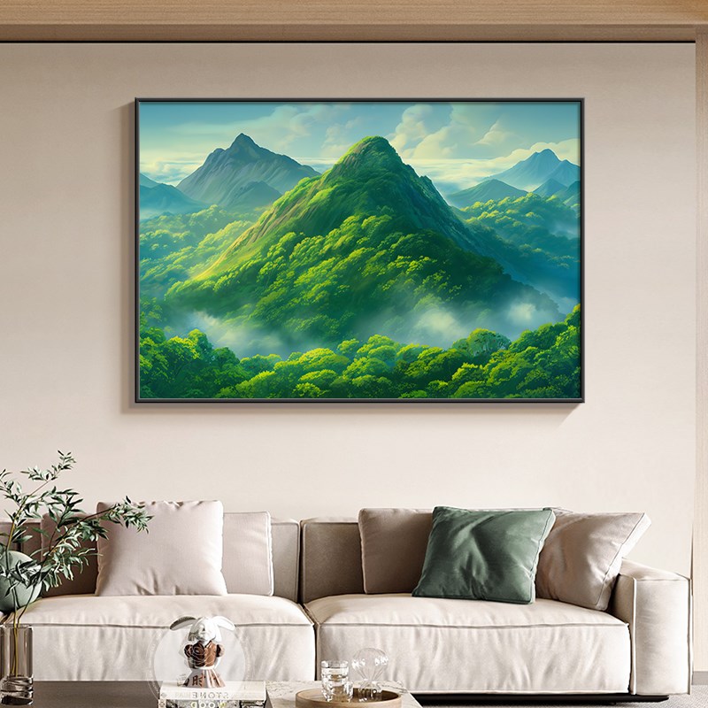背有靠山客厅西墙画青山图有山无水餐厅背景墙挂画现代简约靠山图