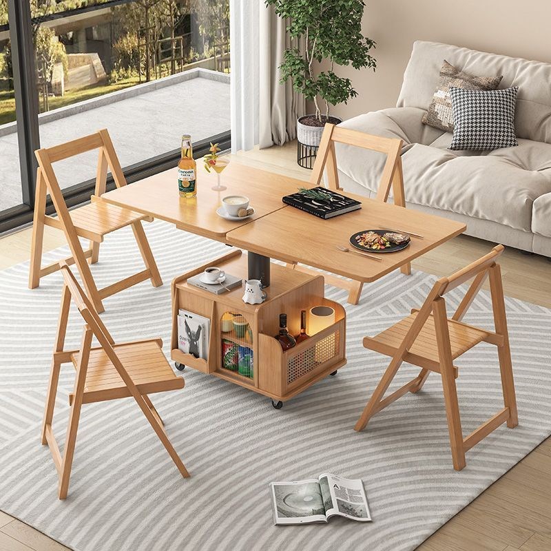 升降茶几移动推车实木茶桌小户型茶台多功能客厅折叠沙发餐桌两用