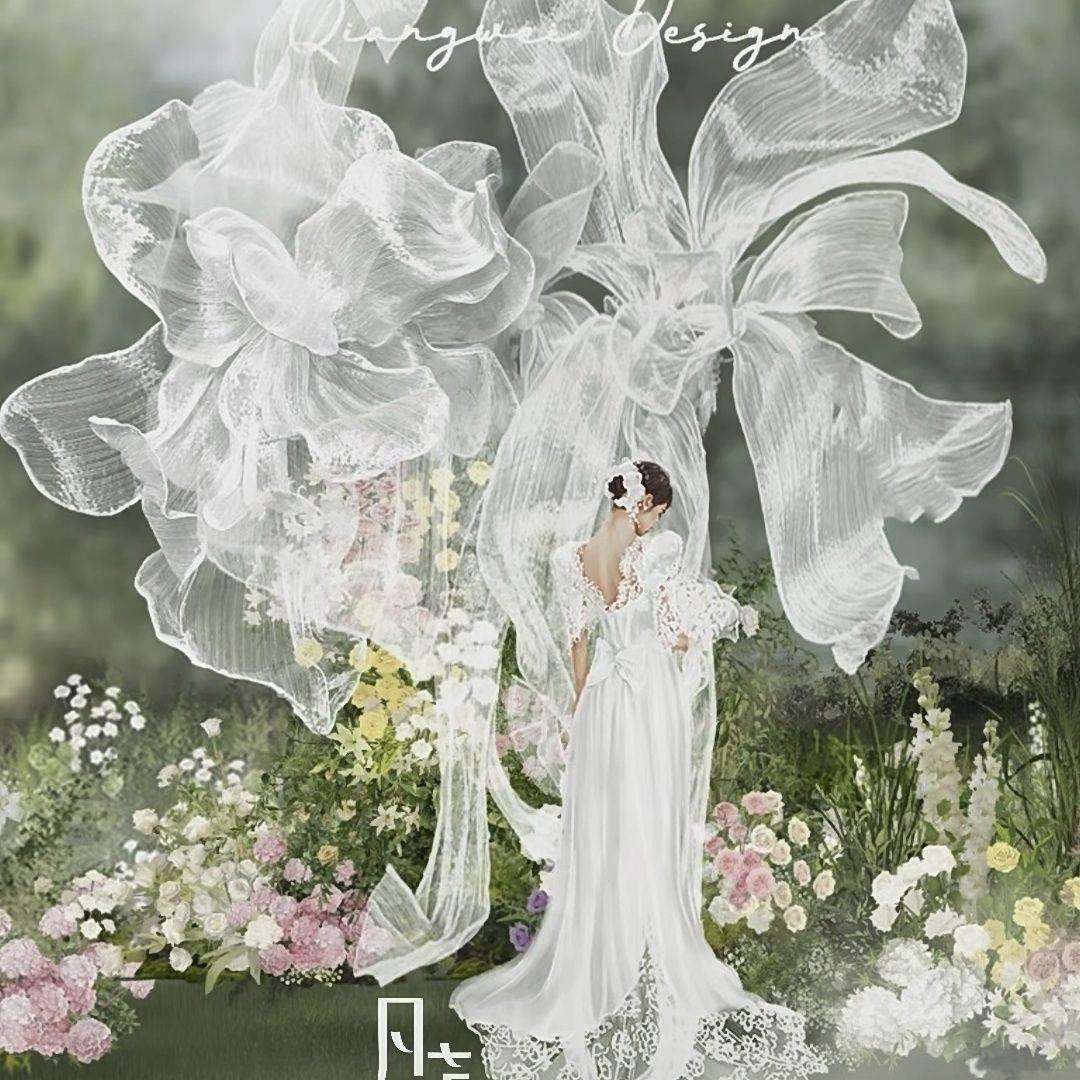 大型橱窗装置褶皱手工蕾丝艺术巨型纸花婚庆背景风琴婚礼装饰
