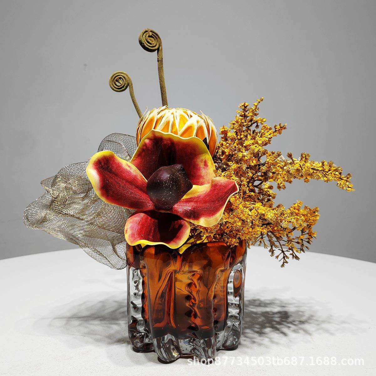 现代轻奢橙绿色系仿真花艺玄关茶几洽谈桌装饰品花瓶插花桌花摆件,3C数码配件,USB灯,淘宝优惠券,粉丝福利购,淘宝优惠卷