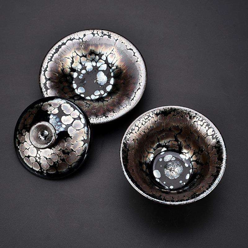 手工建阳铁胎百花建盏油滴盖碗茶杯三才杯防烫大号泡茶敬茶碗单个
