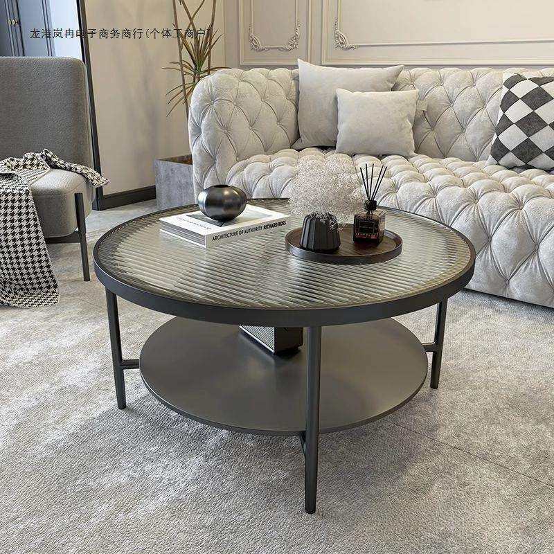 轻奢客厅茶几网红家用小户型钢化玻璃茶几桌圆形双层现代简约小桌