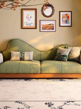 布艺沙发法式复古小户型客厅绿色灯芯绒中古风三人位沙发