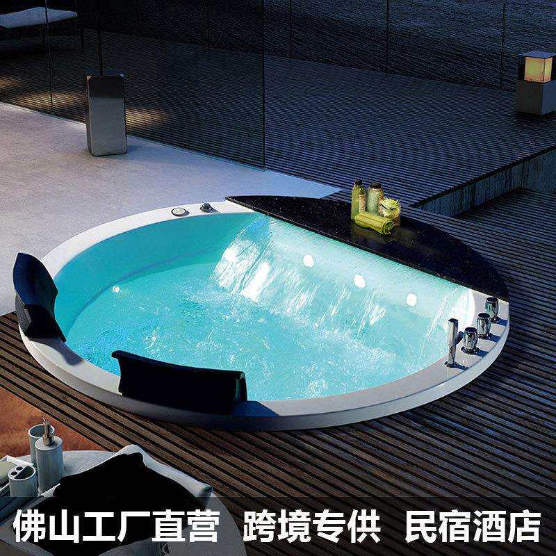 圆形嵌入式双人浴缸大瀑布情侣冲浪按摩智能恒温小户型家用浴池
