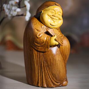 高端中式地主婆摆件客厅财神雕塑仿木雕茶几博古架装饰品桌面摆设