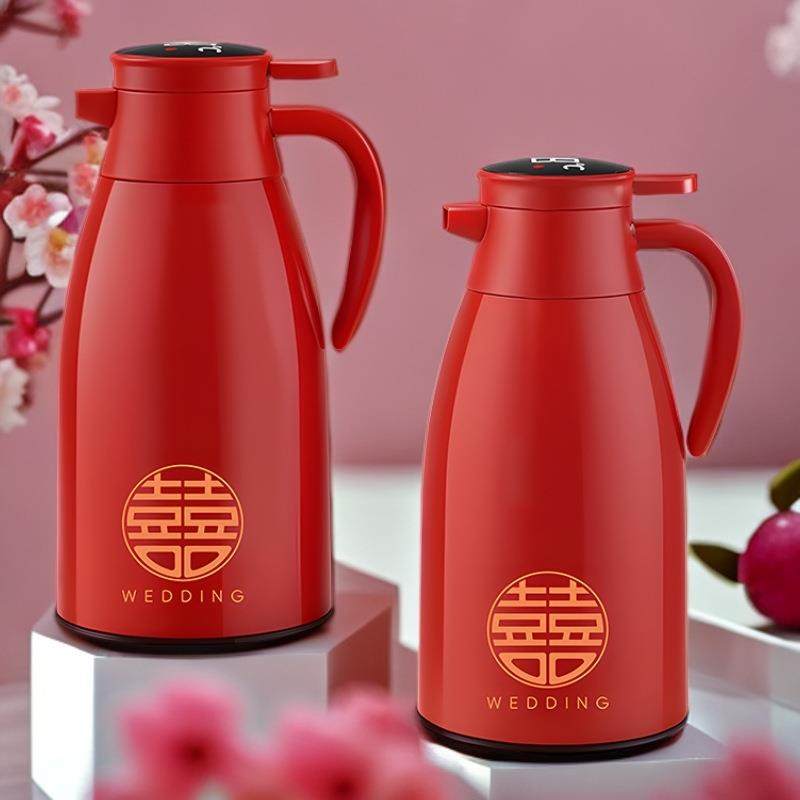 一对热水壶家用热水瓶大容量保温壶保温水壶红色陪嫁结婚玻璃内胆
