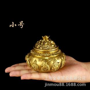 铜带盖聚宝盆摆件 开盖五路财神聚宝盆家居饰品工艺品