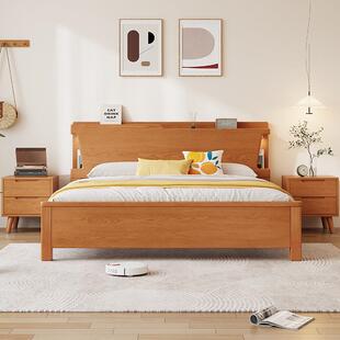 白蜡木实木床樱桃木色主卧一米八家用卧室双人床带储物美式实木床