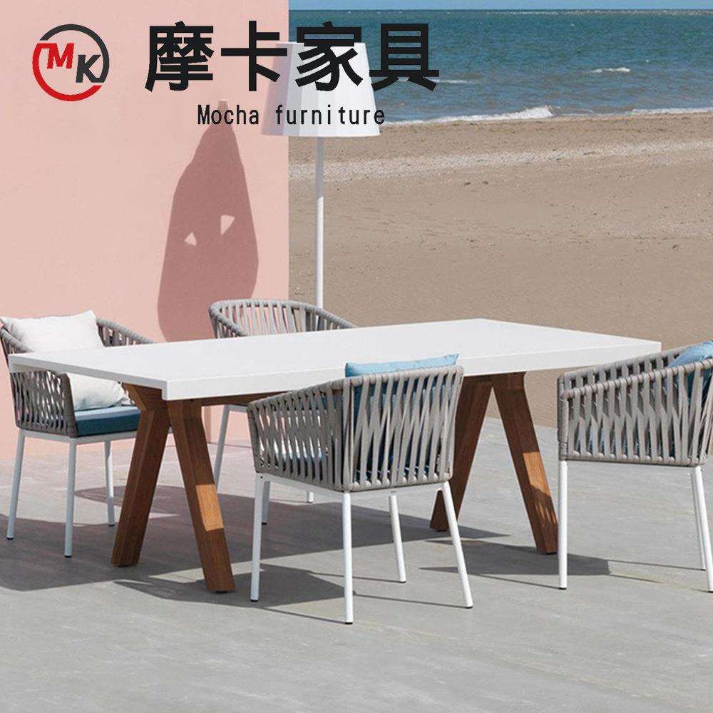 户外餐桌椅藤椅三件套室外花园庭院藤编组合家具阳台酒店绳编餐椅