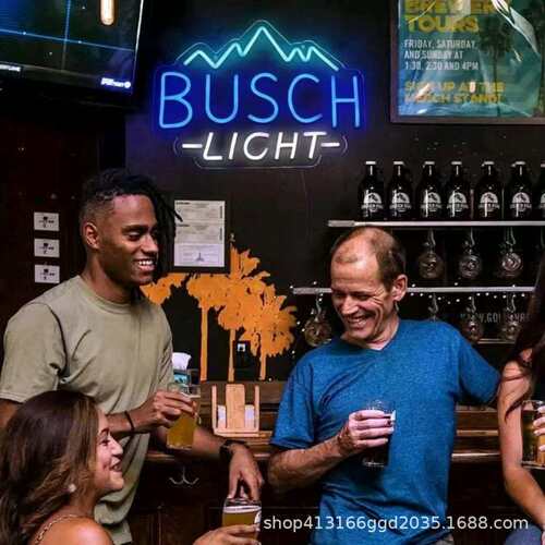 led霓虹灯背板BUSCH LIGHT 透明亚克力霓虹灯 摆件节日氛围灯