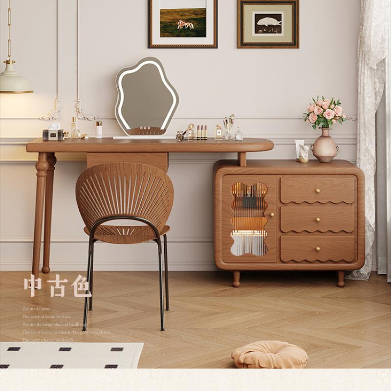 法式梳妆台简约组合小户型一体实木化妆桌可移动伸缩储物斗柜子