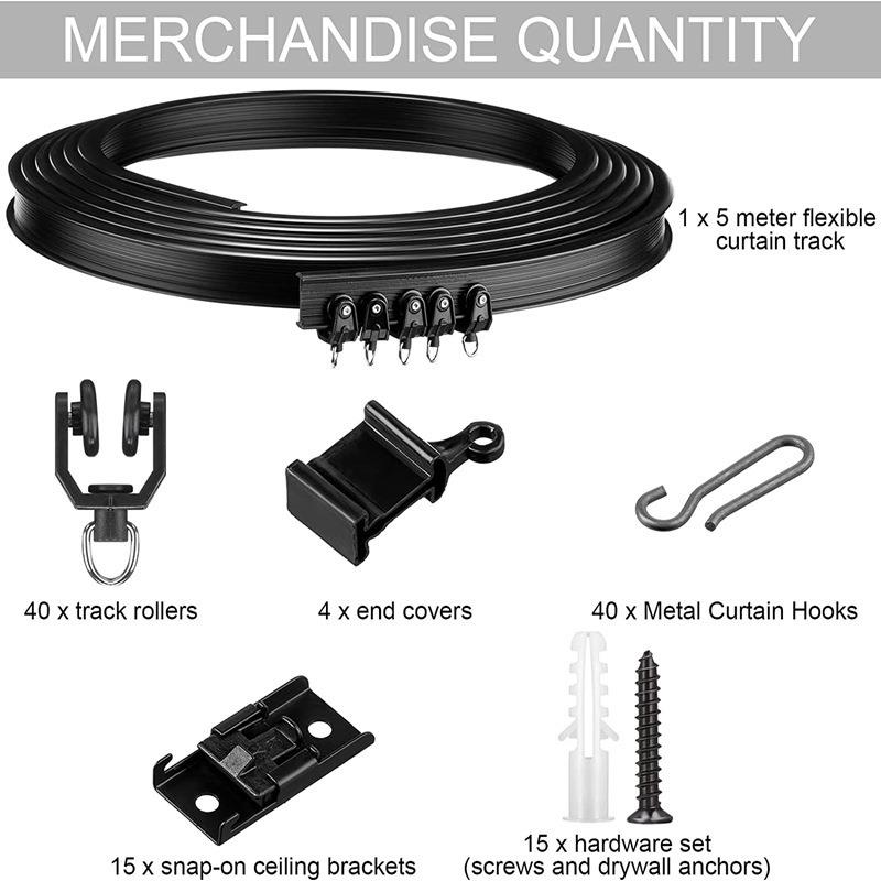 黑色窗帘弯轨弯钩 PVC轨道静音滑轨 可弯曲U型塑钢导轨 静音轨道