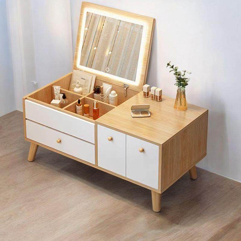 飘窗梳妆台简约小户型化妆台迷你梳妆台带镜子卧室飘窗翻盖小桌子