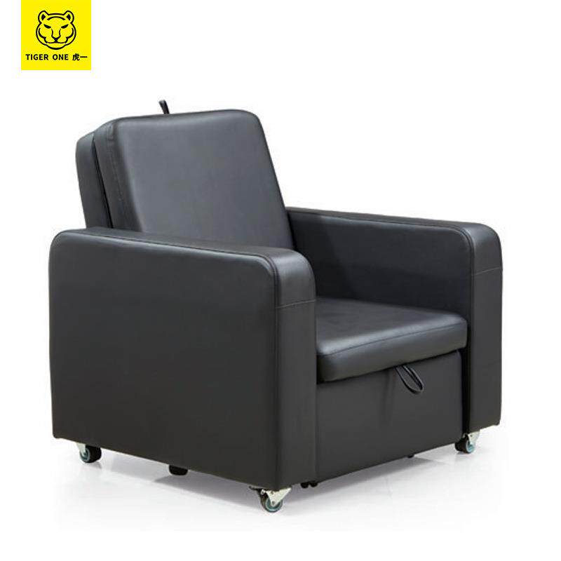 虎一办公家具午睡午休办公沙发床折叠沙发黑灰色西皮质单人位商务