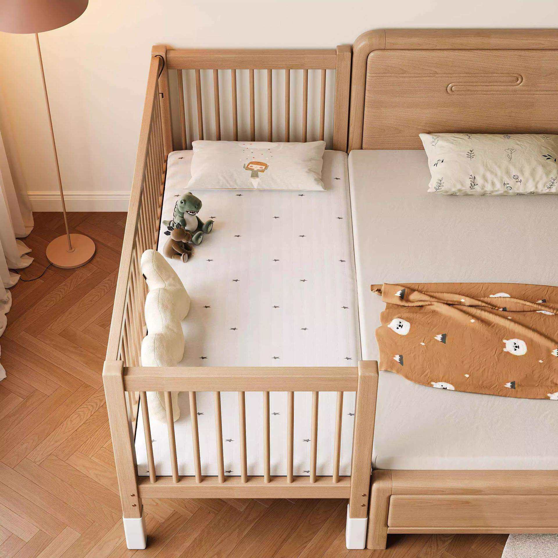 拼接儿童床高低可调婴儿实木床边加宽大人可睡可升降围栏榉木床