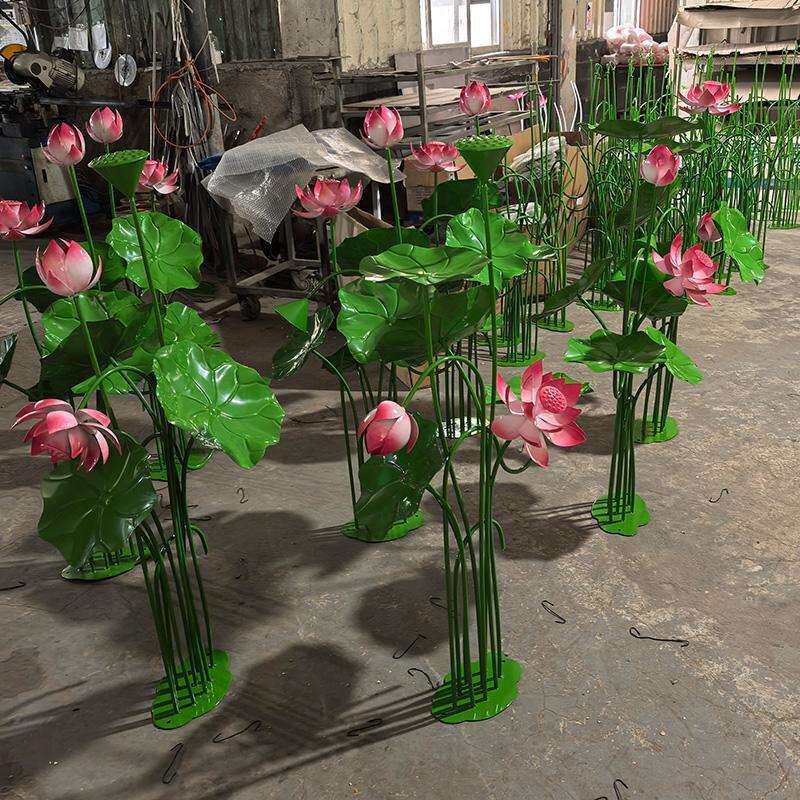 庭院装饰软装摆件创意组合鱼池荷叶户外荷花真绿莲景观绢花铁艺树