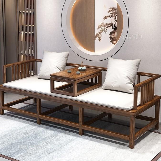 新中式实木罗汉床小户型客厅家用沙发床两用现代贵妃卧榻推拉躺椅