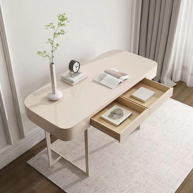 奶油风实木学习书桌梳妆台一体桌小户型电脑桌卧室现代轻奢办公桌