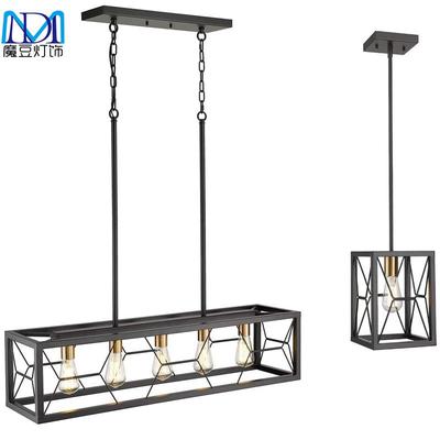 厨房岛5盏乡村风格线性农舍吊灯 工业金属矩形悬挂灯具餐厅泳池桌