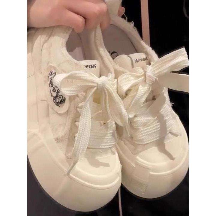 帆布鞋女2025爆款厚底白色板鞋覆古休闲运动鞋学生小白鞋女