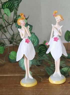 创意田园树脂套二站立花仙子姐妹 家居店铺手工艺装饰品摆件