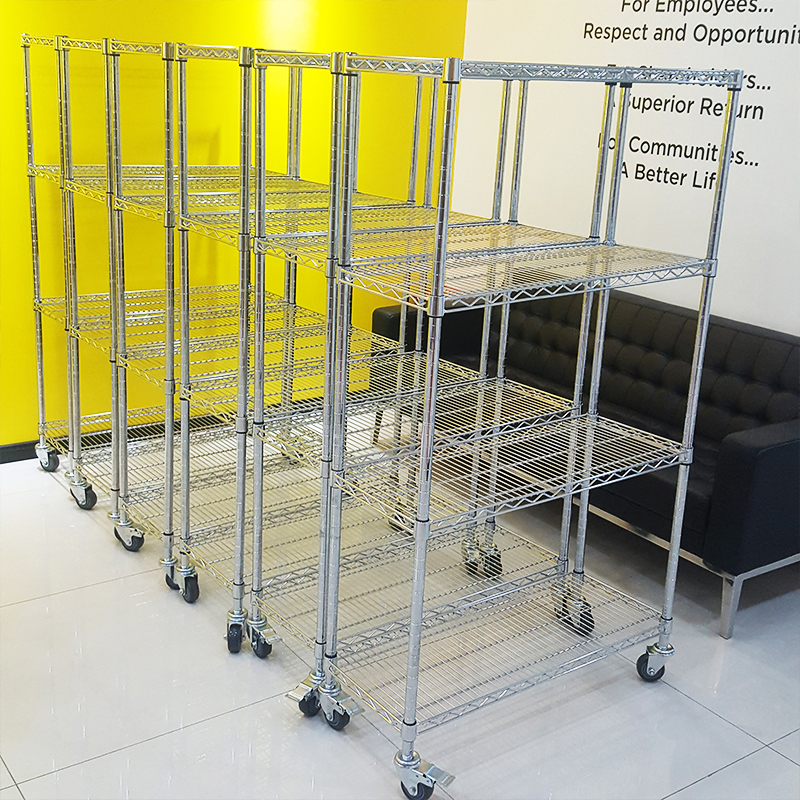 镀铬线网货架不i锈钢层架带轮移动防静电置物架家用收纳层架仓储