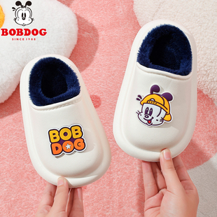 巴布豆2025新款女童棉拖鞋防水冬季宝宝室内家居儿童毛毛包跟拖鞋