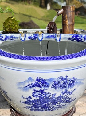 陶瓷流水a器大型鱼池鱼缸假山水景盆景流水摆件循环过滤装饰造景