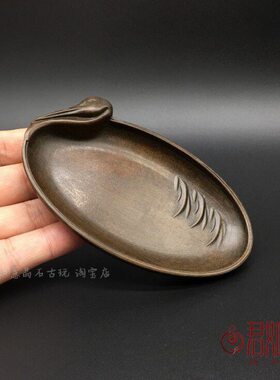 实心铜盘杯垫礼物茶托茶茶宠铜铜艺圆形摆件小茶盘铜器椭仙鹤