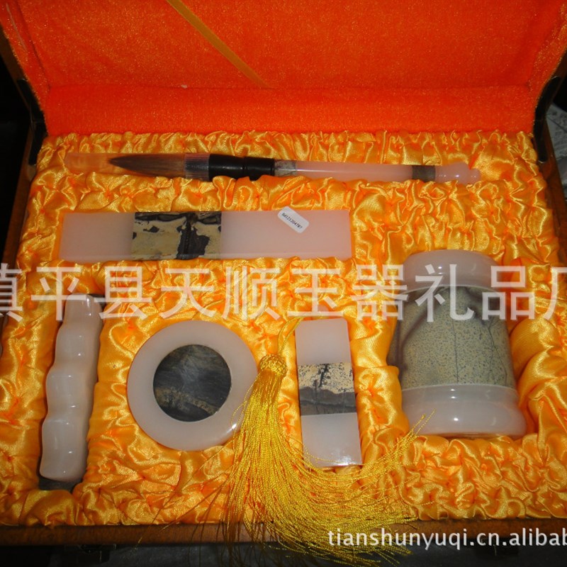 生产阿富汗玉国画石文房四宝,青玉文I房礼品,玉器礼品,来样做
