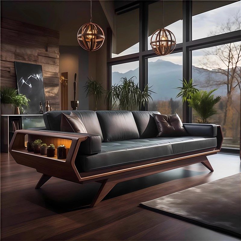 中古风北美黑胡j桃木沙发简约新中式直排真皮储物沙发大小户型客