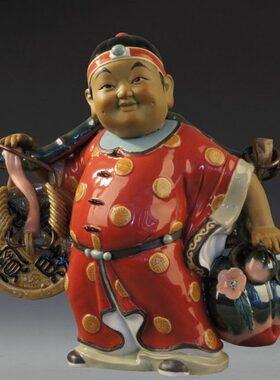 石湾公仔陶瓷运财童子店铺开业礼品摆件客厅办公室招财电视柜摆设