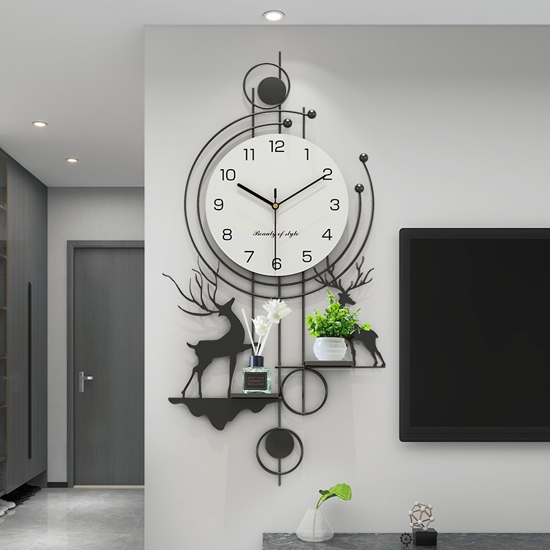表挂墙客厅挂钟2025p新款北欧鹿大气创意时钟家用静音艺术饭厅摆