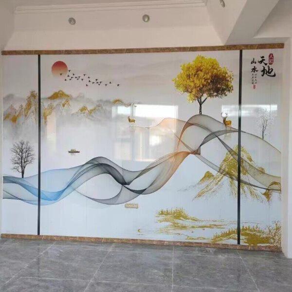 现代简约仿大理石护墙扣板竹木纤维电视背景集成高光碳晶家装墙板