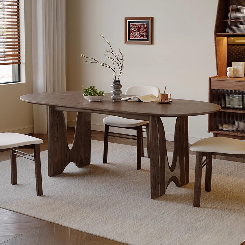 中古风胡桃色白蜡木餐桌椅北欧日式椭圆形实木吃饭大板桌书桌茶桌